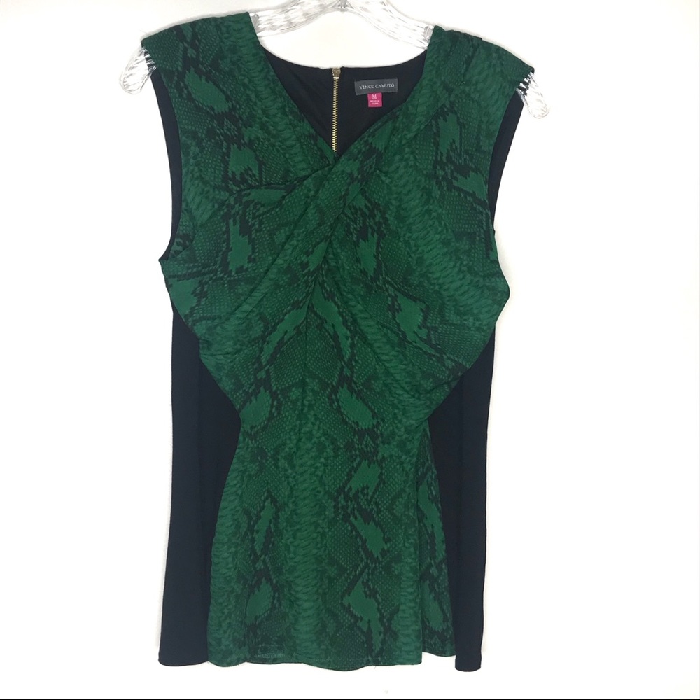 Vince Camuto Rich Green and Black Snake Print Top